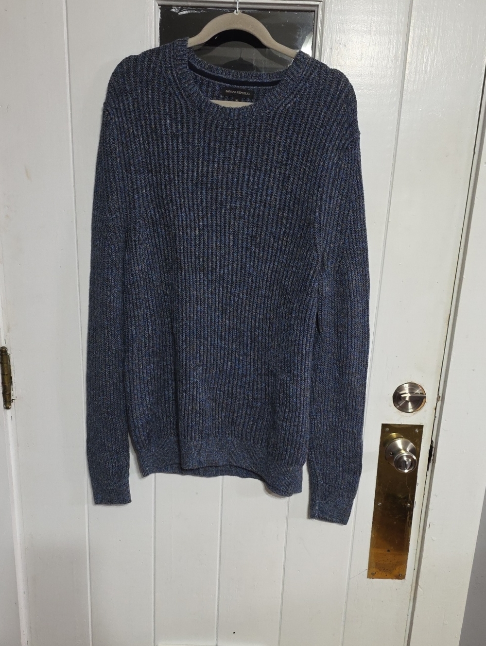 Banana Republic Men's? Cotton Sweater Crewneck Blue/Tan Knitted Look Sz XL EUC